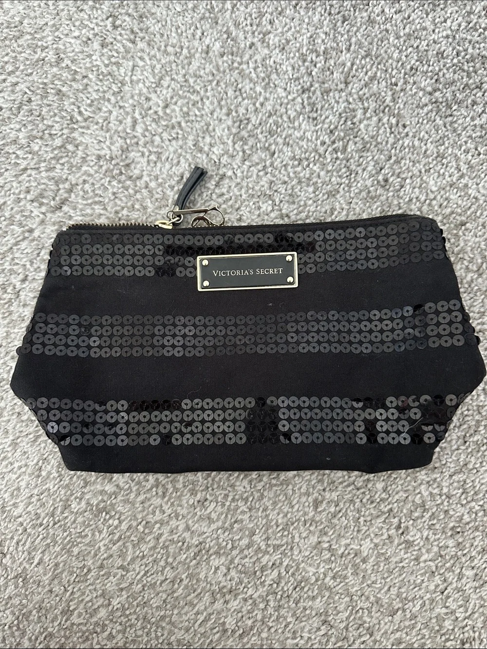 Victoria's Secret Black Sequin Stripe Cosmetic Pouch